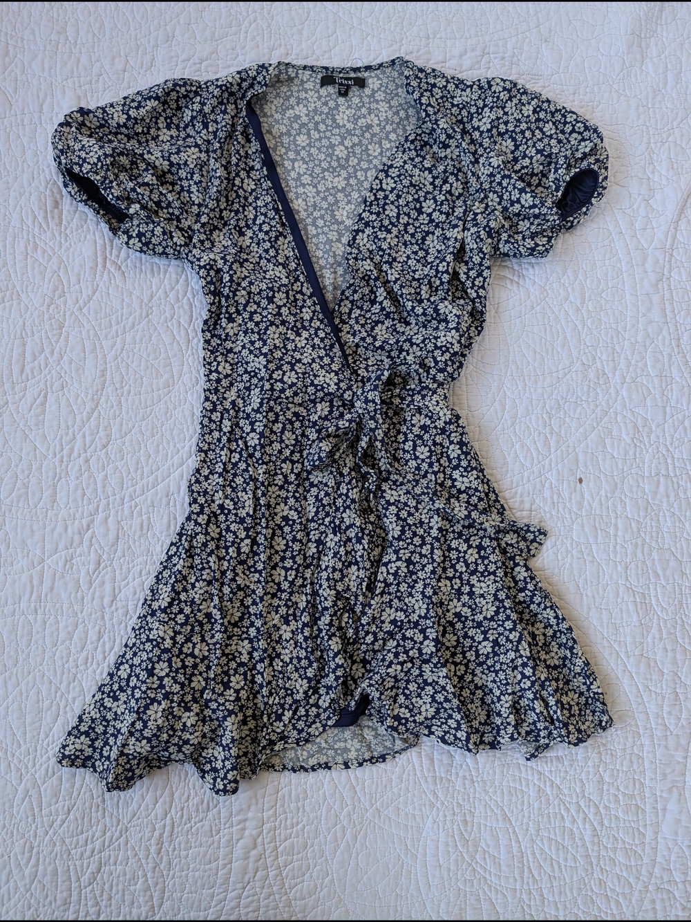 Trixxi Navy and Cream Floral Mini Wrap Dress
